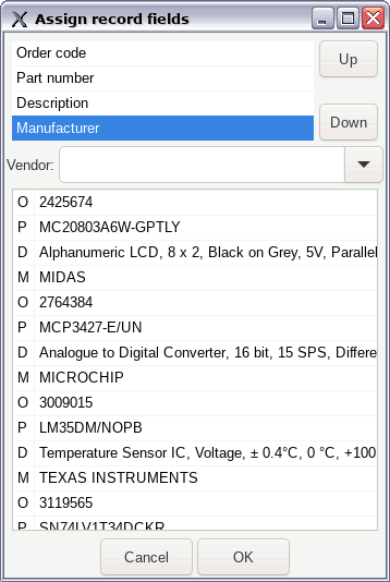 Screenshot of component dialog