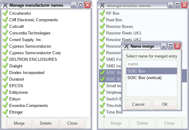 Screenshot of name management