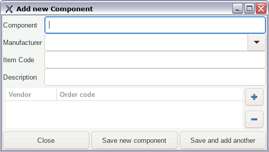 Screenshot of component dialog